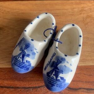 Vintage Delft Holland blue and white ceramic mini clogs